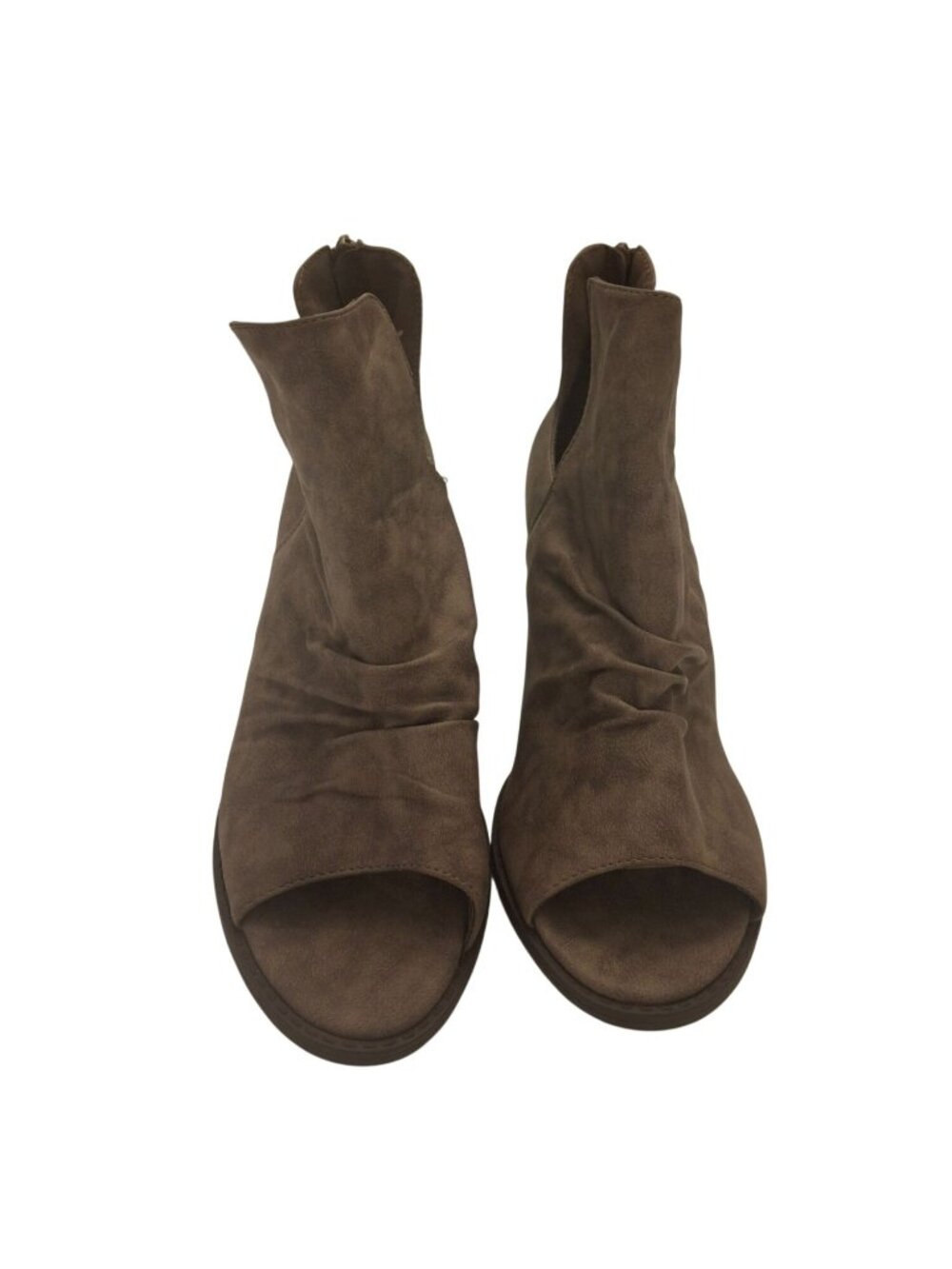 Comfort Plus Taupe Peep Toe Booties 11W Boho Festival Chunky Heel Chic